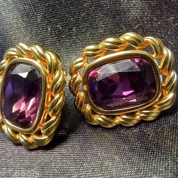 Purple and Gold Post Earrings - Picture 2 of 11